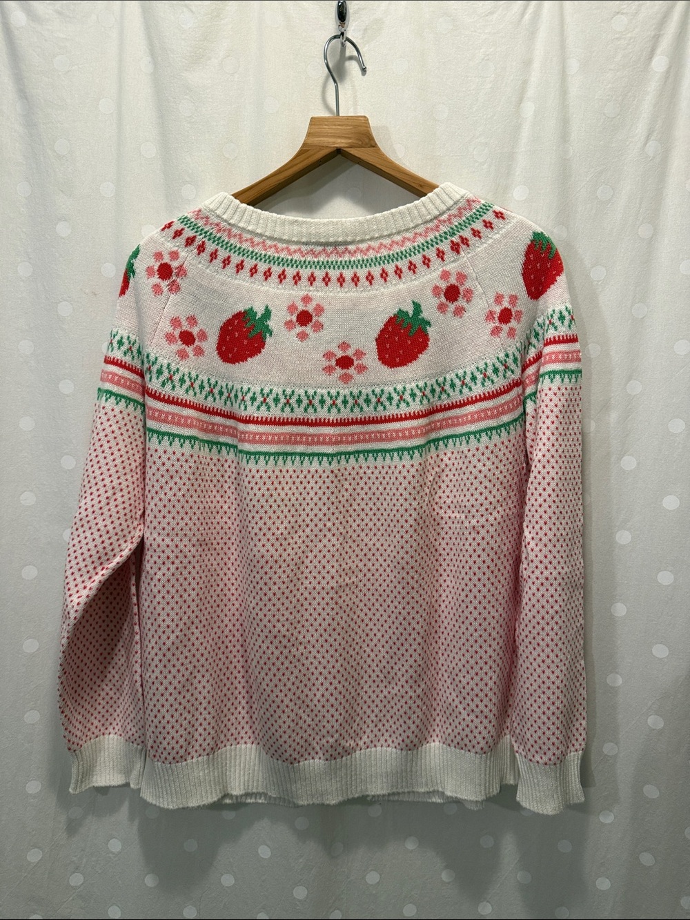 ModCloth Pink Strawberry Knit Cardigan with Green Accents - Picture 3 of 3